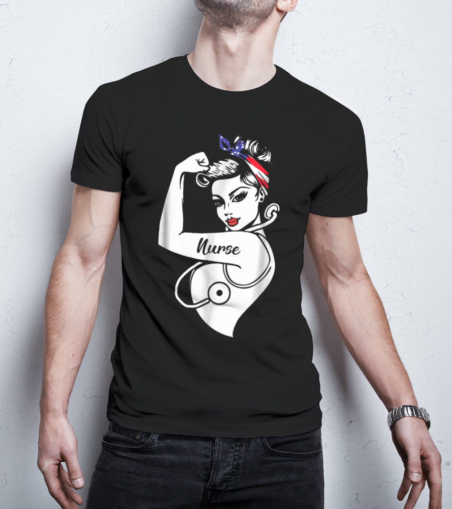 Nurse Strong Woman American Flag Bandana T-Shirt