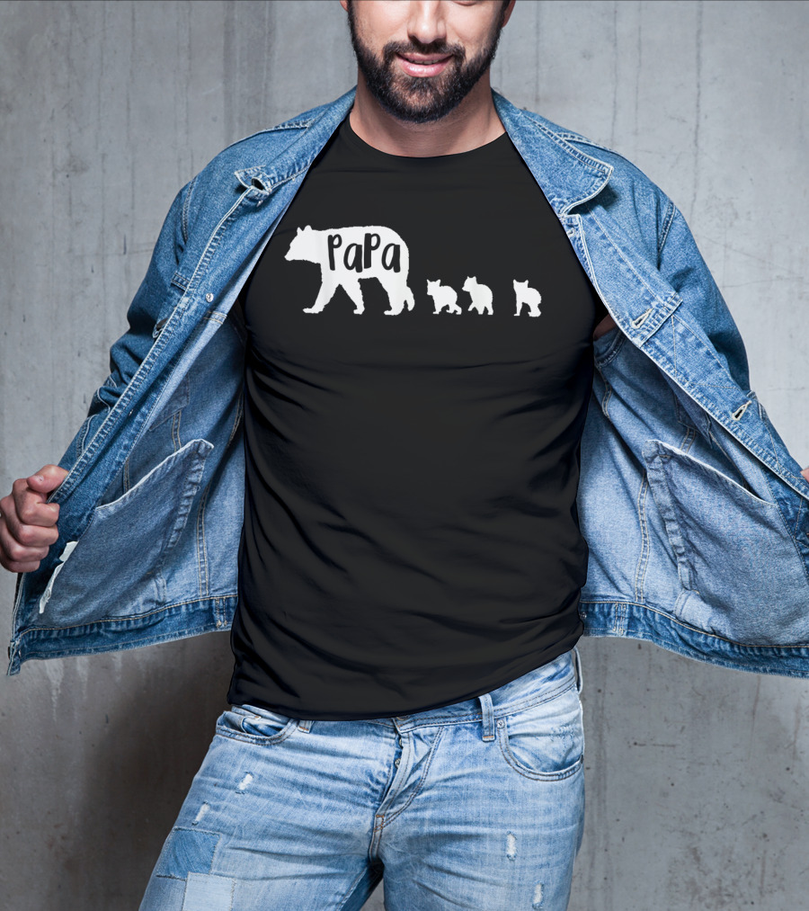 Papa Bear With Three Cubs Father Dad Family T-Shirt