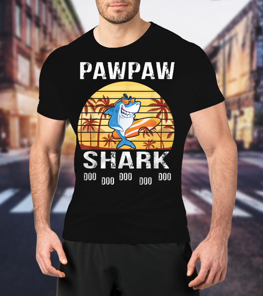Pawpaw Shark Doo Doo Doo Doo Doo Doo Tropical Sunset T-Shirt
