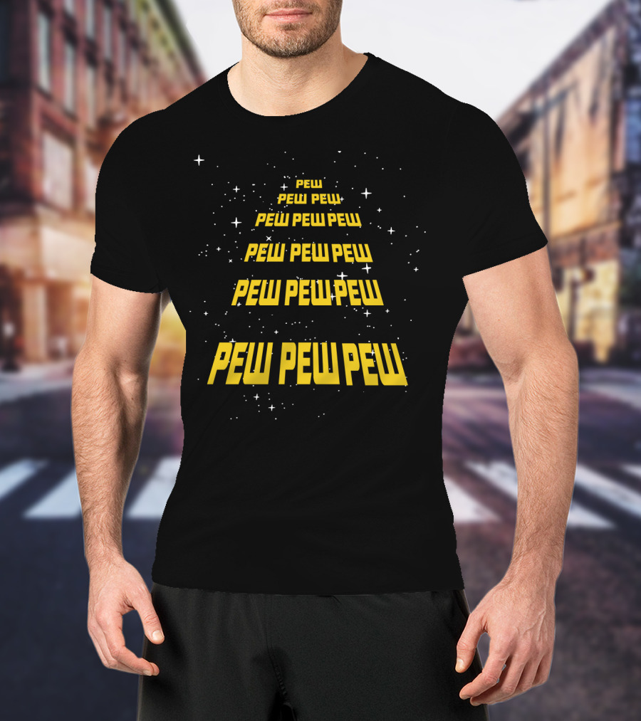 Pew Pew Pew Wars Funny Parody Text With Space Stars T-Shirt