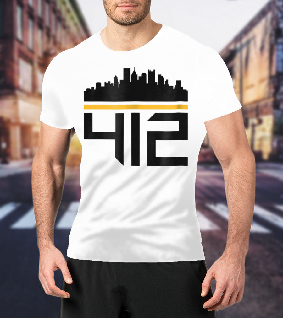 Pittsburgh Skyline 412 Steel City Black And Gold T-Shirt
