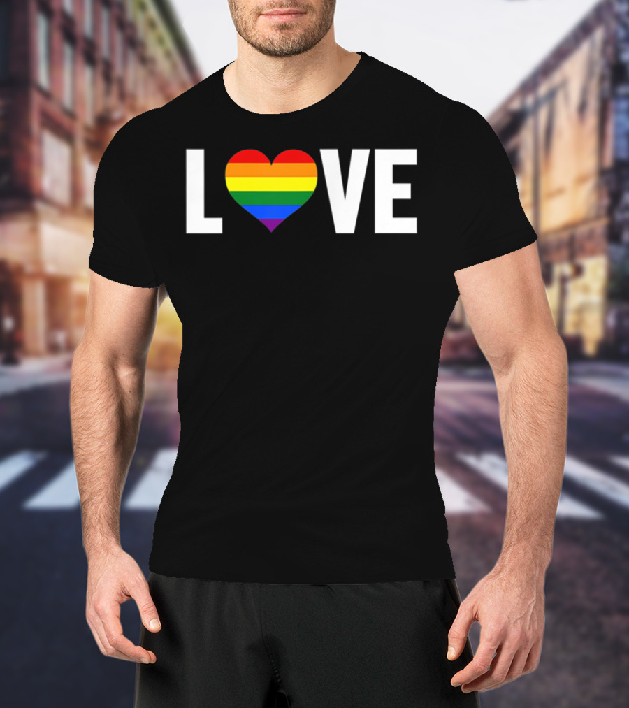 LOVE Rainbow Heart Gay Pride Flag Pocket T-Shirt