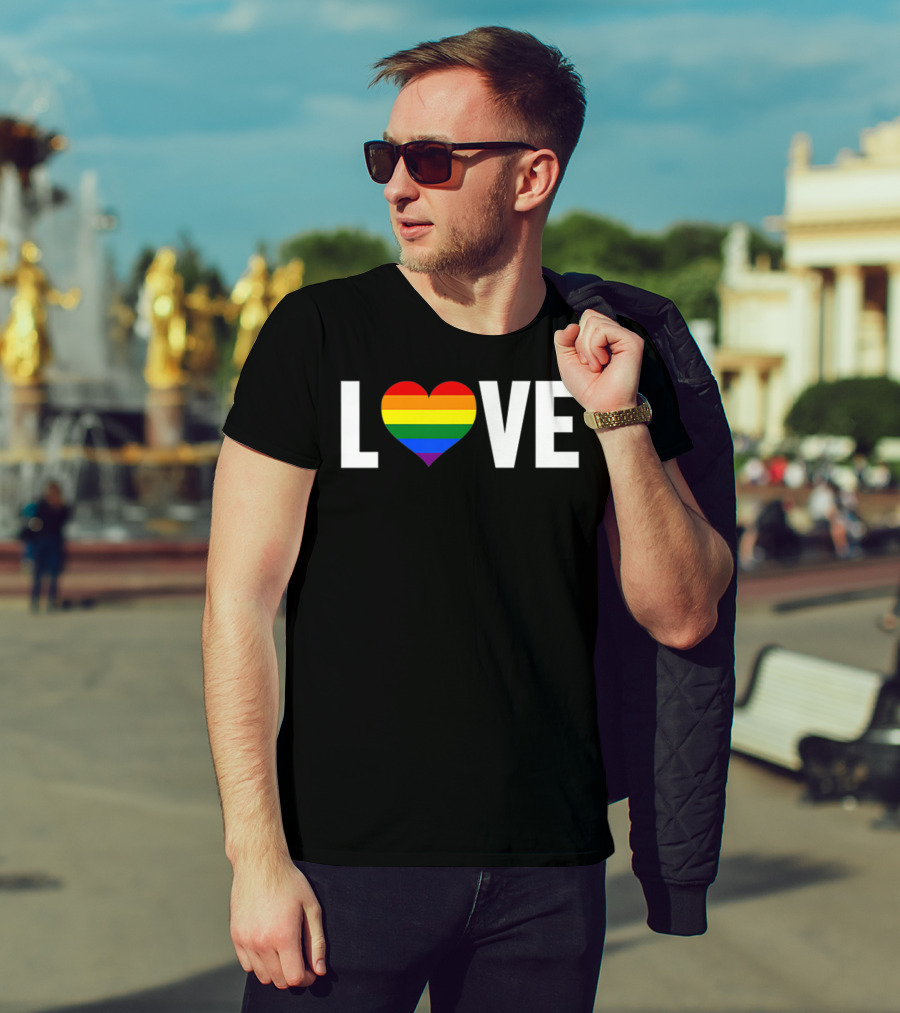 LOVE Rainbow Heart Gay Pride Flag Pocket T-Shirt