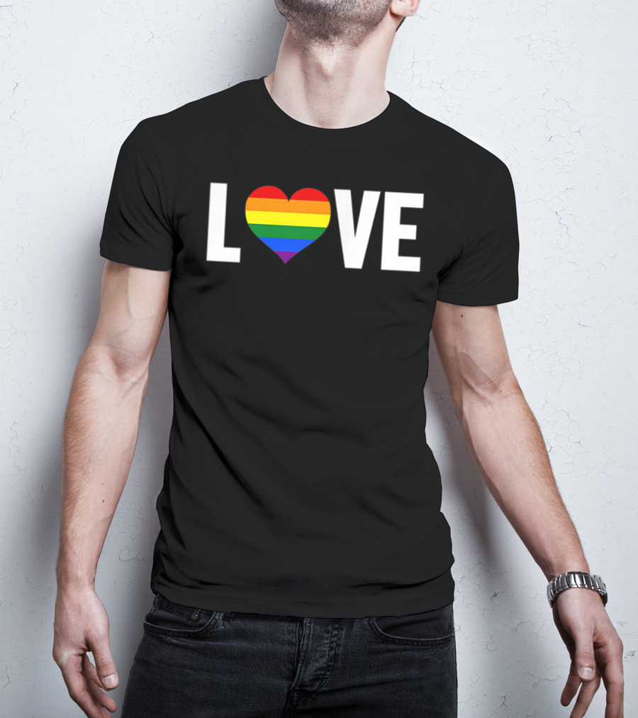 LOVE Rainbow Heart Gay Pride Flag Pocket T-Shirt