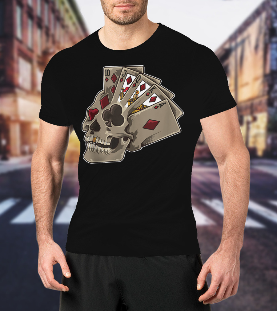 Skull With Poker Cards Casino Theme Party Tank T-Shirt