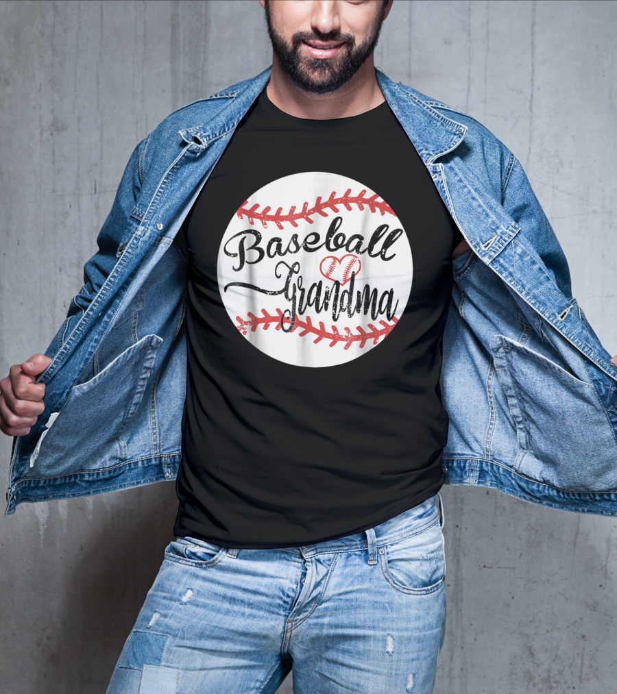 Baseball Grandma With Heart Stitching Baseball T-Shirt