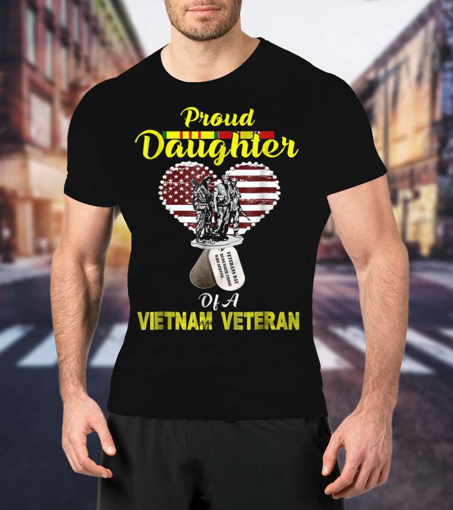 Proud Daughter Of A Vietnam Veteran American Flag Heart Memorial T-Shirt
