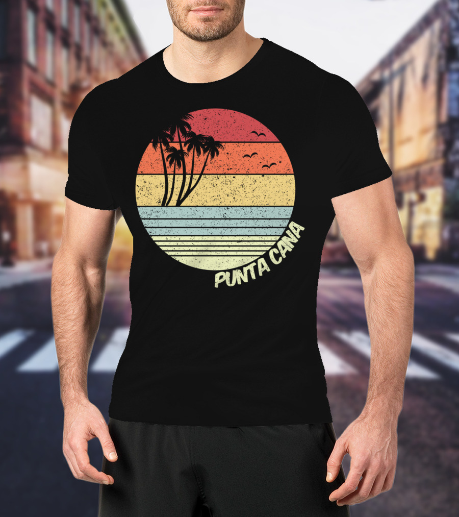 Punta Cana Retro Sunset Palm Trees Beach Vacation Dominican Republic T-Shirt