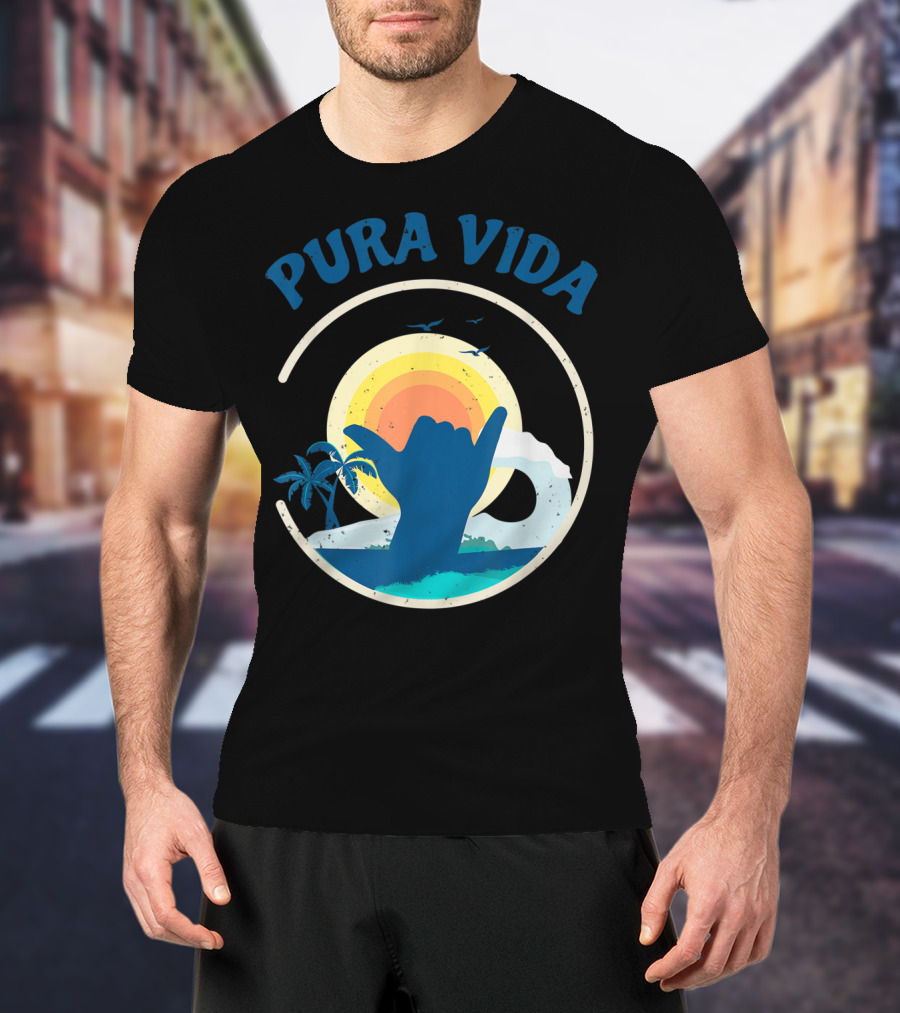 Pura Vida Costa Rica Surfing Vacation Sunset Beach Scene T-Shirt