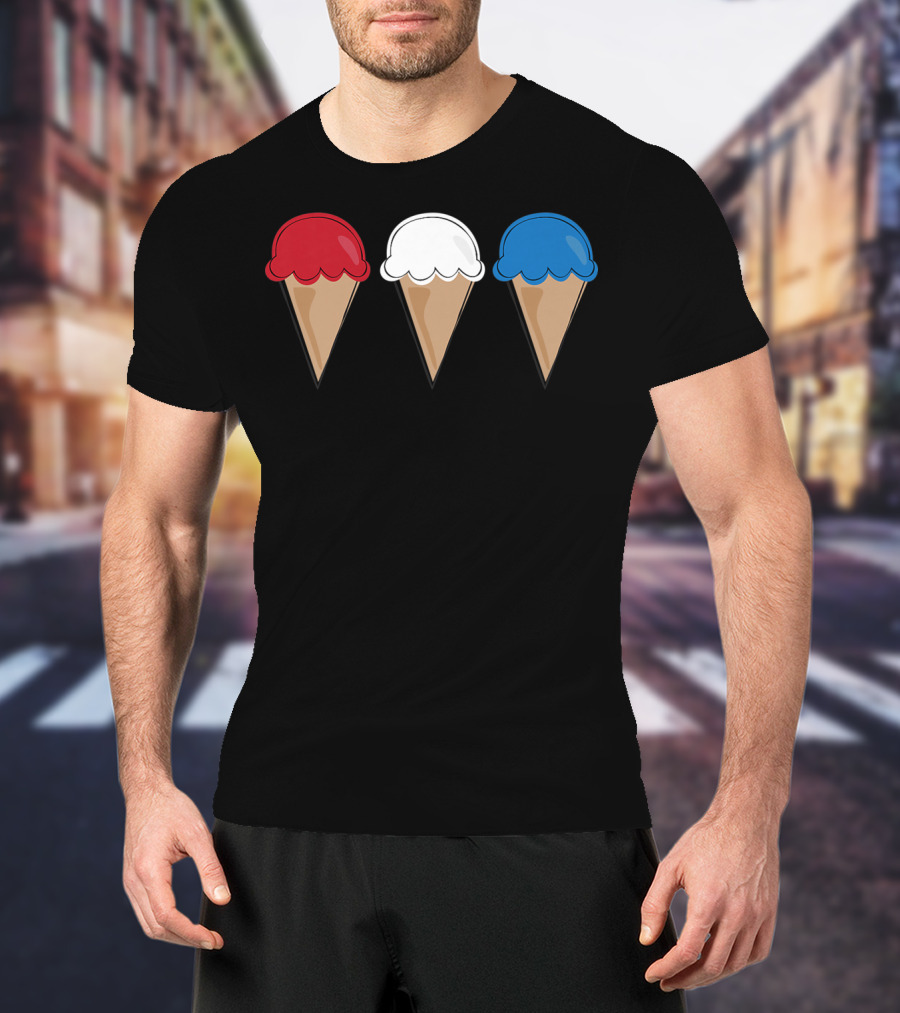 Red White Blue Ice Cream Cones Summer Fun T-Shirt