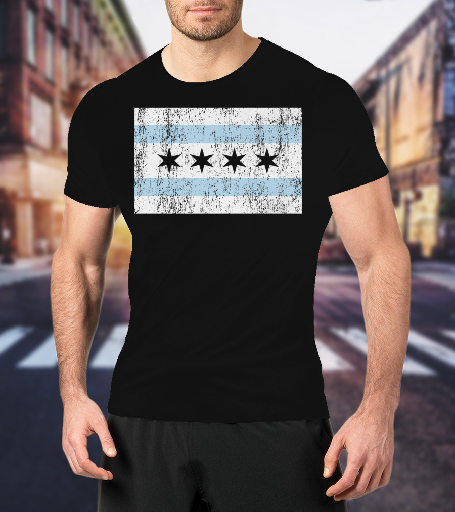 Distressed Vintage Chicago Flag With Grunge Texture T-Shirt