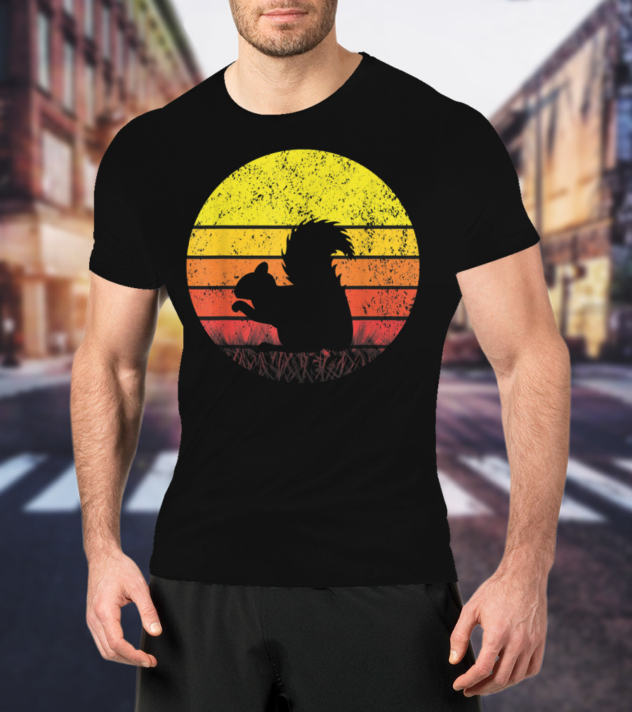 Retro Sunset Squirrel Silhouette Vintage Safa T-Shirt