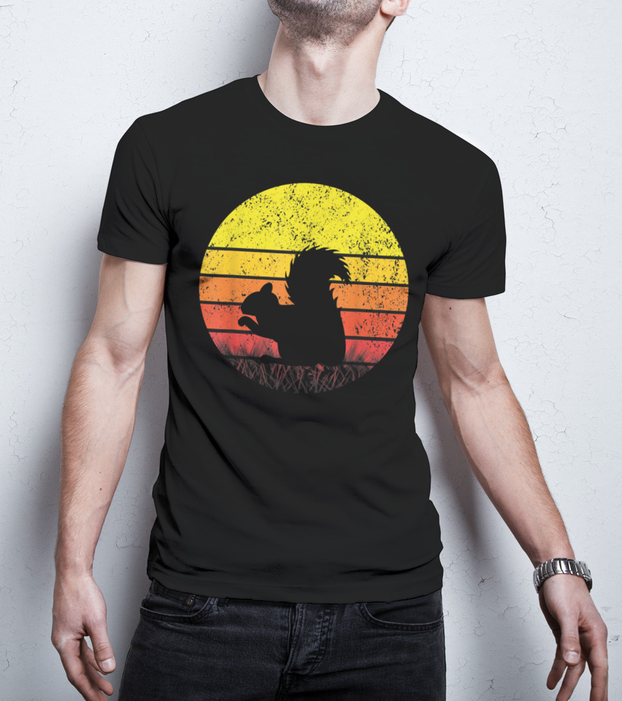 Retro Sunset Squirrel Silhouette Vintage Safa T-Shirt