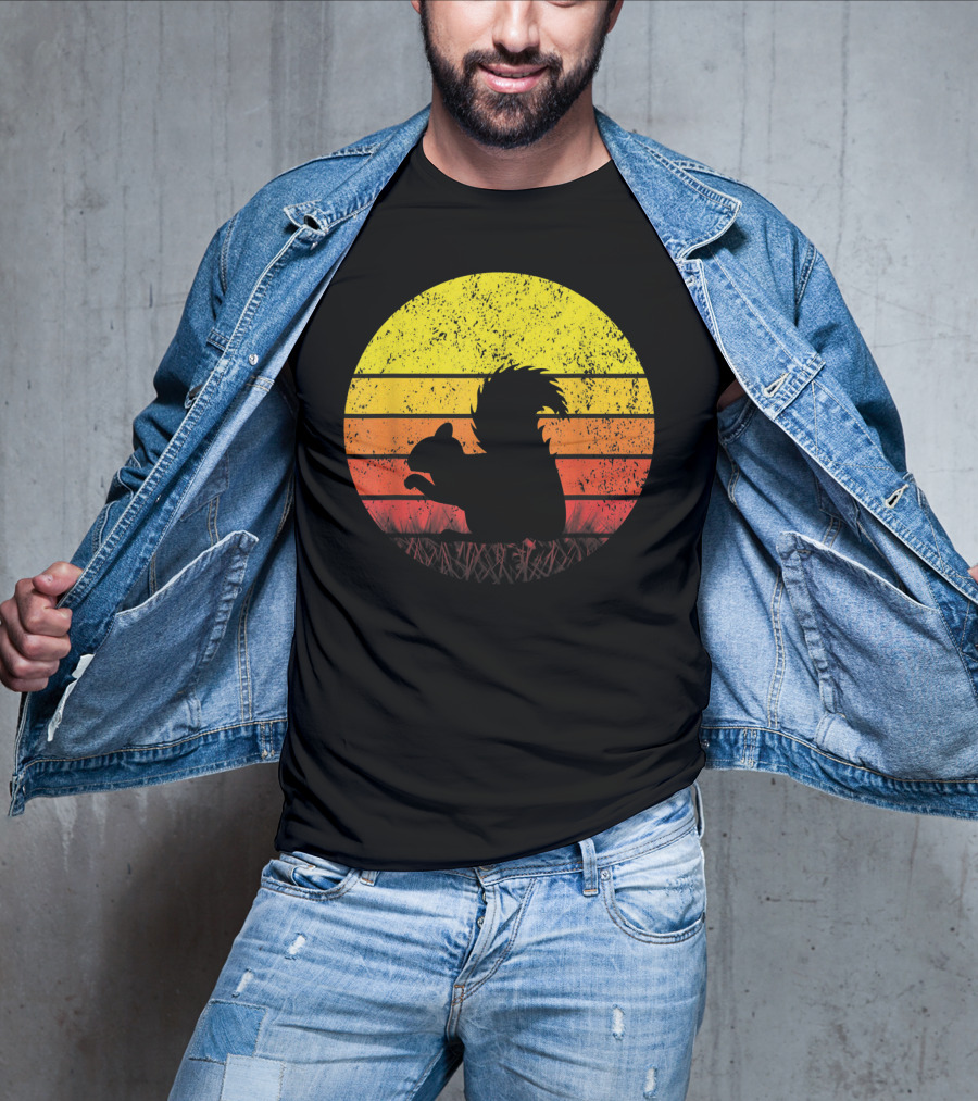 Retro Sunset Squirrel Silhouette Vintage Safa T-Shirt