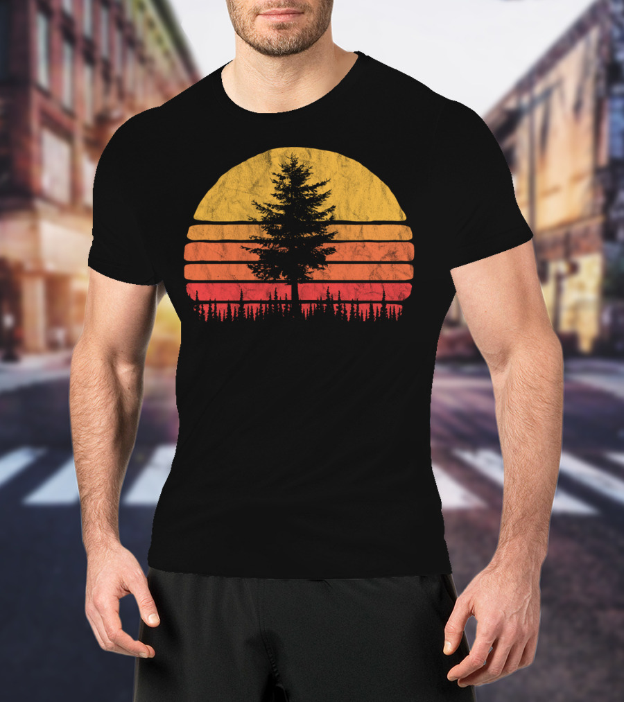 Retro Sun Minimalist Pine Tree Scenic T-Shirt