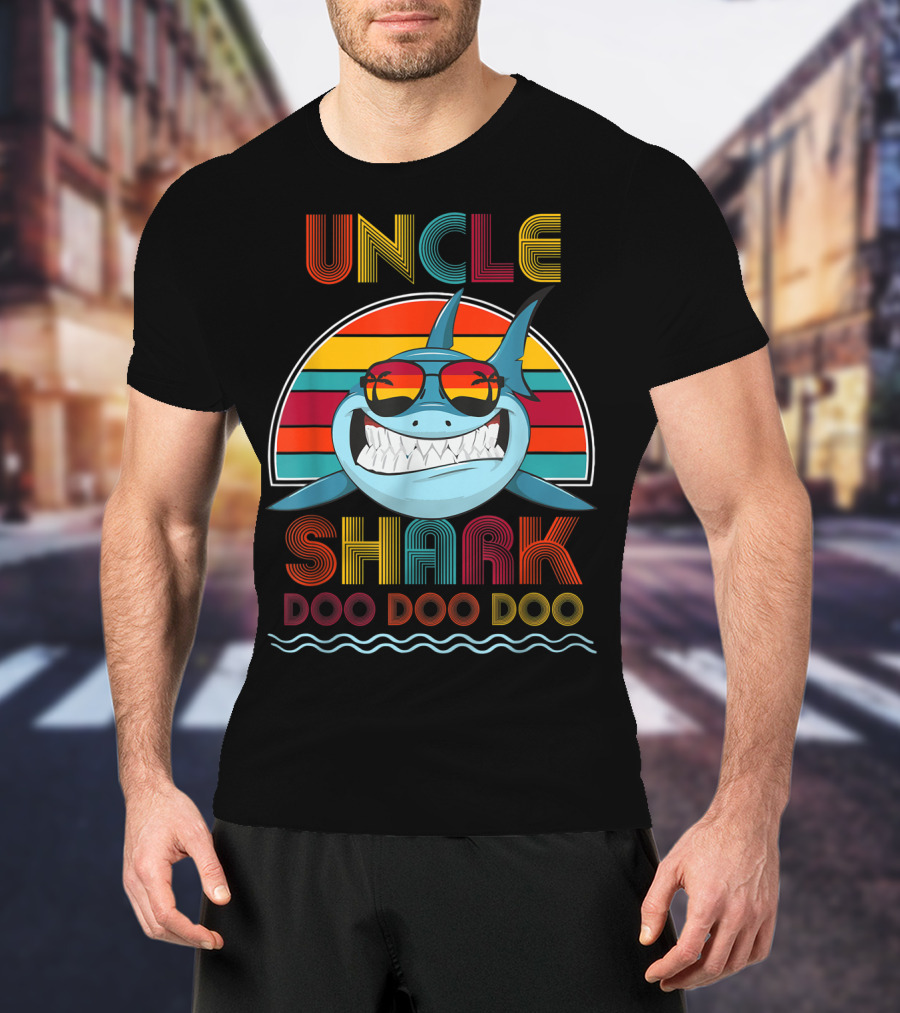 Uncle Shark Doo Doo Doo Retro Vintage Rainbow Sunglasses T-Shirt