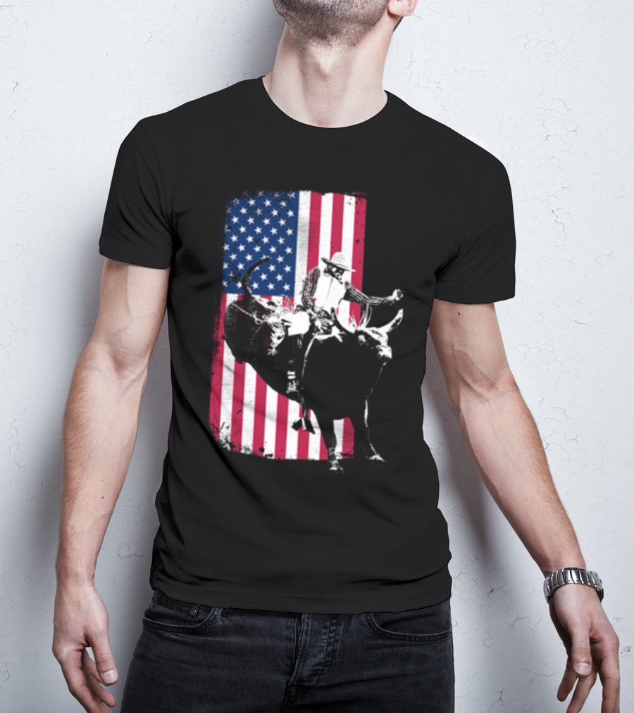 Rodeo Bull Rider American Flag Cowboy Patriot T-Shirt