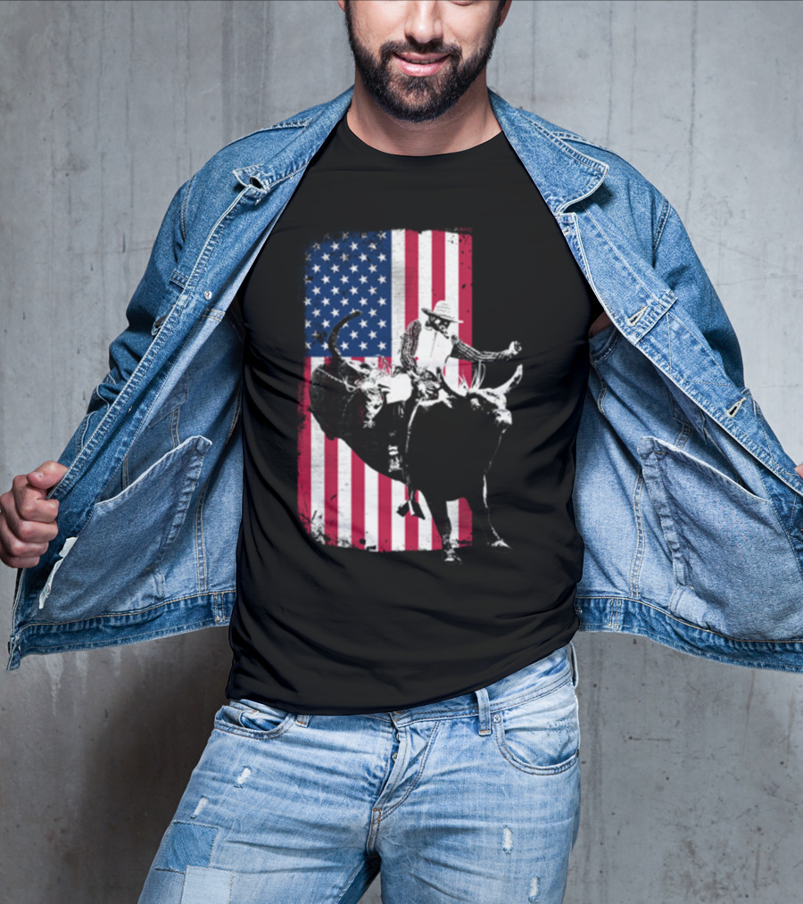 Rodeo Bull Rider American Flag Cowboy Patriot T-Shirt