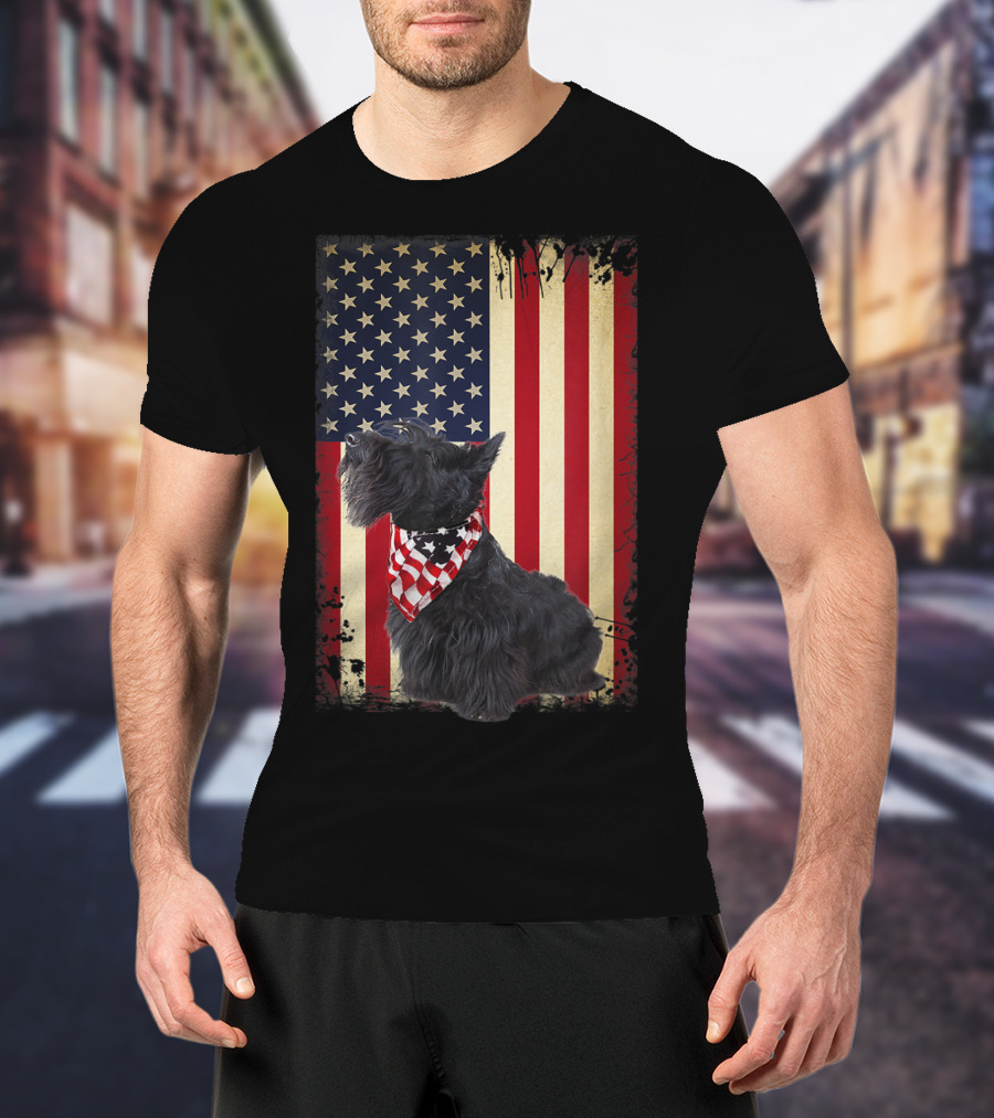 Scottish Terrier American Flag Bandana T-Shirt
