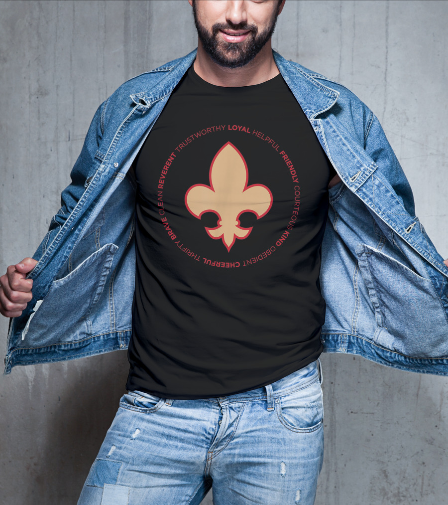 Scout Law Loyalty Trustworthy Helpful Friendly Courteous Kind Obedient Cheerful Thrifty Brave Clean Reverent Fleur-de-lis T-Shirt