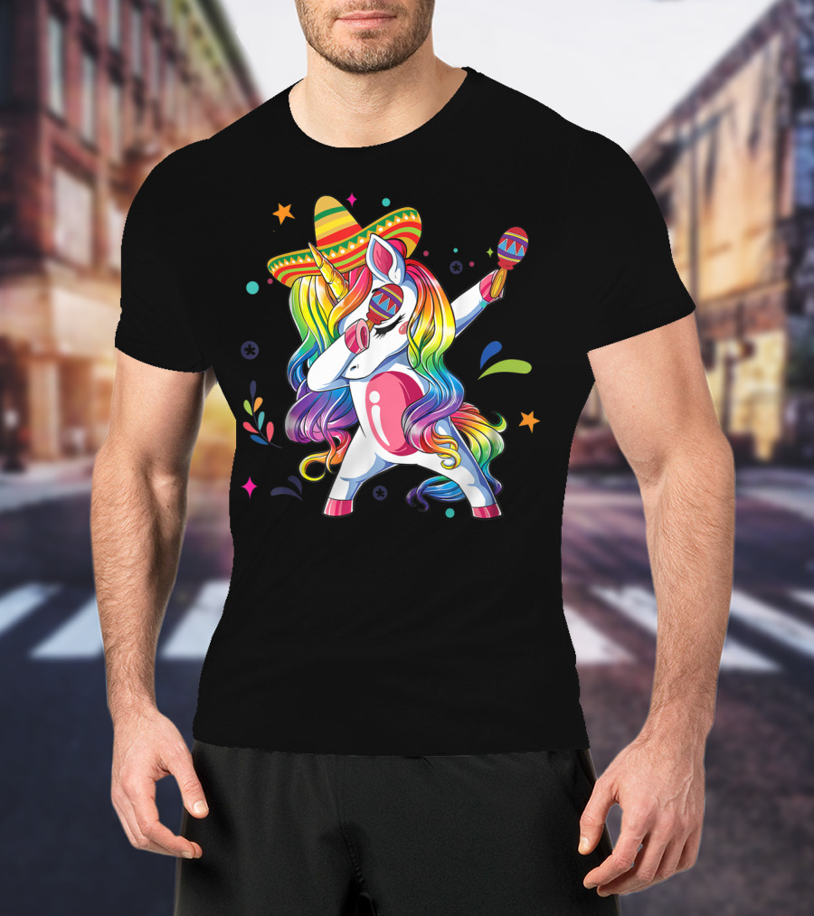 Sombrero Wearing Dabbing Unicorn With Maracas For Cinco De Mayo T-Shirt