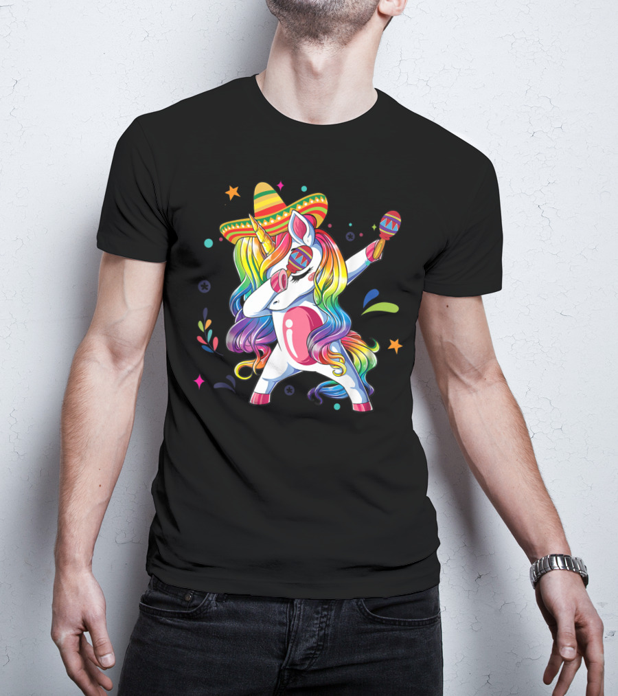 Sombrero Wearing Dabbing Unicorn With Maracas For Cinco De Mayo T-Shirt