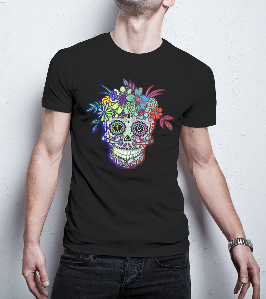 Sugar Skull Dia De Los Muertos Colorful Floral Day Of The Dead T-Shirt