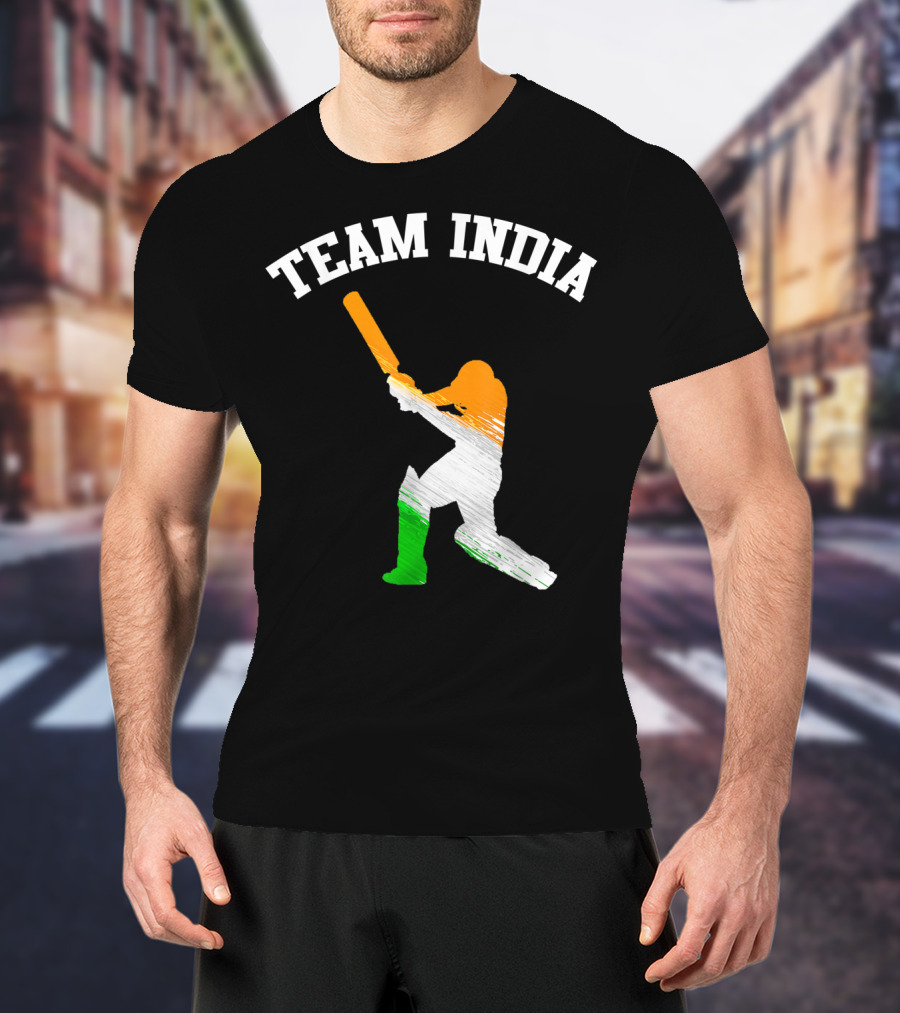 Team India Cricket Batting Silhouette Tricolor Fan Jersey T-Shirt