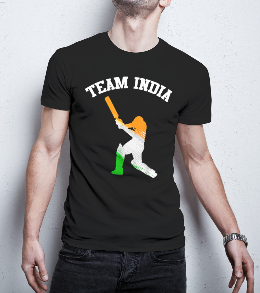 Team India Cricket Batting Silhouette Tricolor Fan Jersey T-Shirt