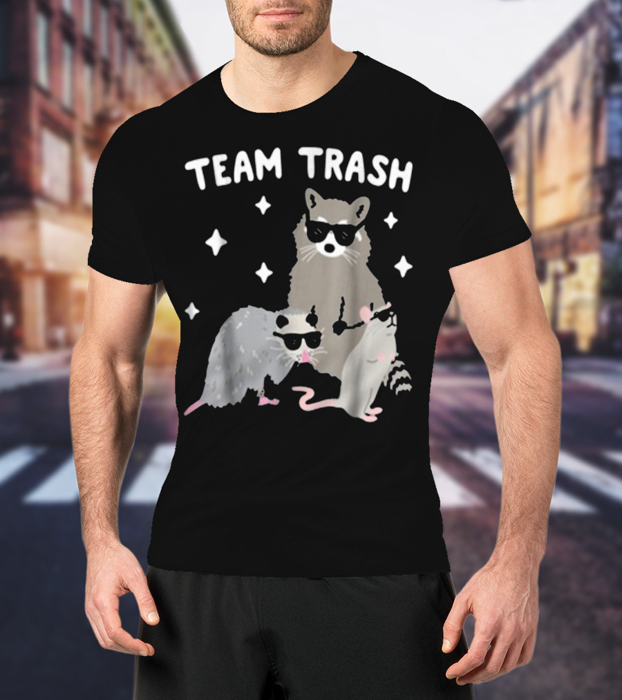 Team Trash Opossum Raccoon Rat With Sunglasses And Stars T-Shirt