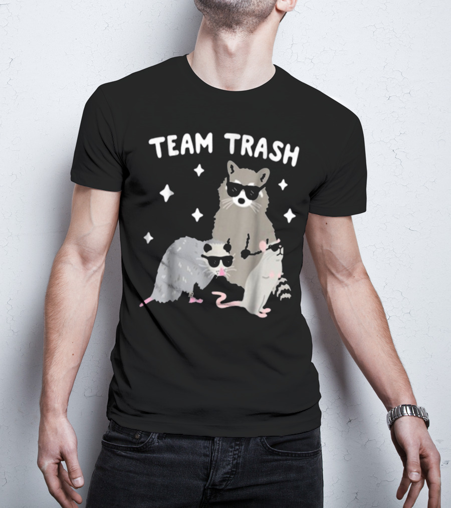 Team Trash Opossum Raccoon Rat With Sunglasses And Stars T-Shirt