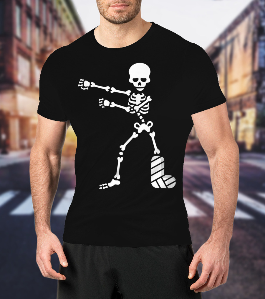 The Floss Dance Skeleton With Broken Leg Plaster Cast T-Shirt