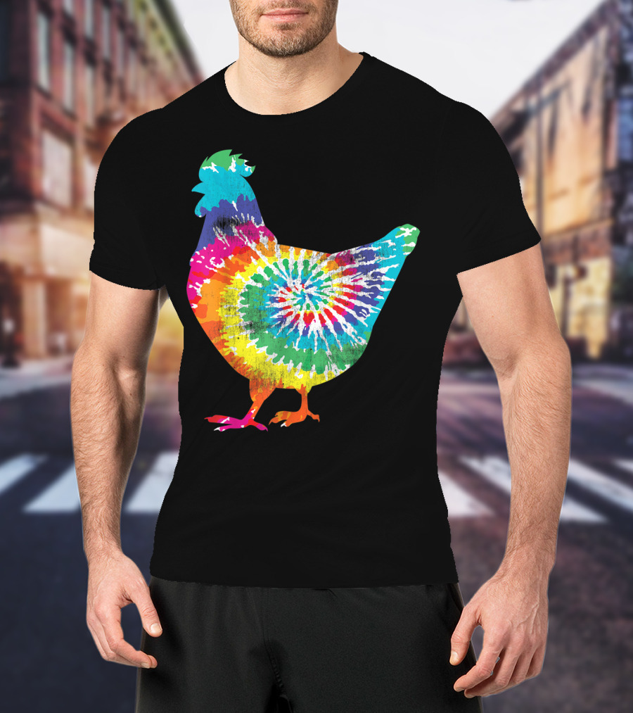 Tie Dye Chicken Hippy Farmer Hobby Farm Rainbow Burst T-Shirt