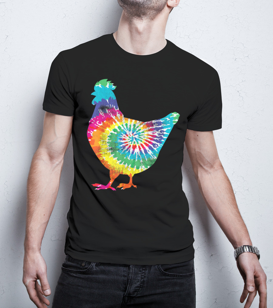 Tie Dye Chicken Hippy Farmer Hobby Farm Rainbow Burst T-Shirt