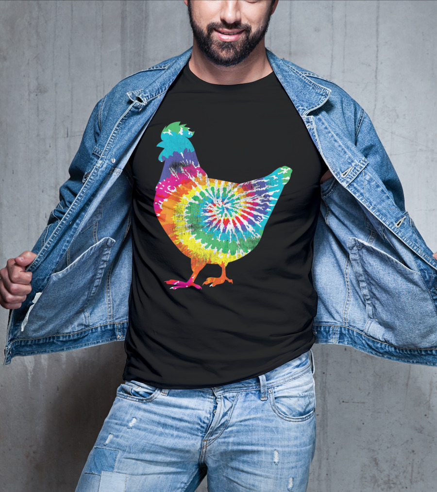 Tie Dye Chicken Hippy Farmer Hobby Farm Rainbow Burst T-Shirt