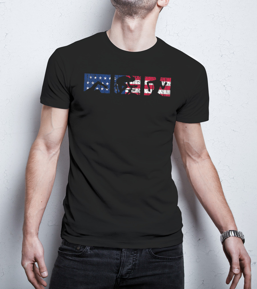 Triathlon Triathlete Run Bike American Flag T-Shirt