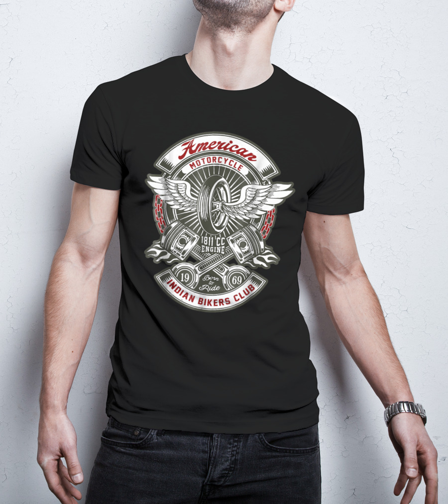 American Motorcycle Indian Bikers Club 1811 CC Engine Born To Ride 1969 T-Shirt