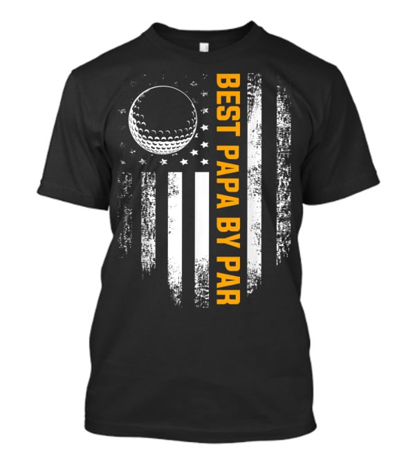 Best Papa By Par Golf Ball American Flag Vintage Father's Day T-Shirt