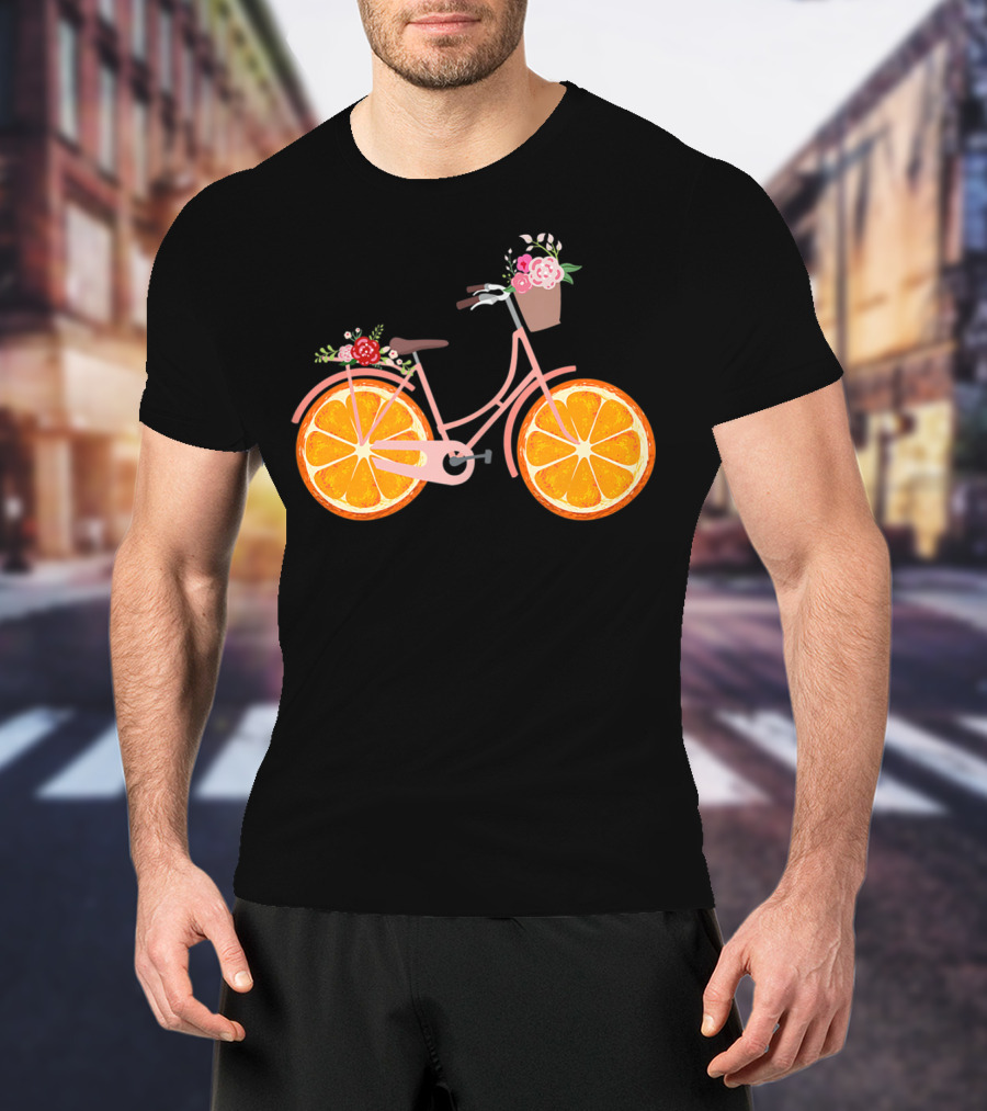 Vintage Bike Bicycle With Flower Basket And Orange Fruit Wheels T-Shirt