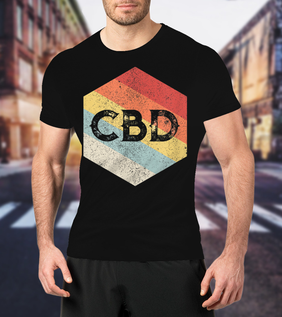Vintage CBD Retro Hexagon Distressed Stripes T-Shirt