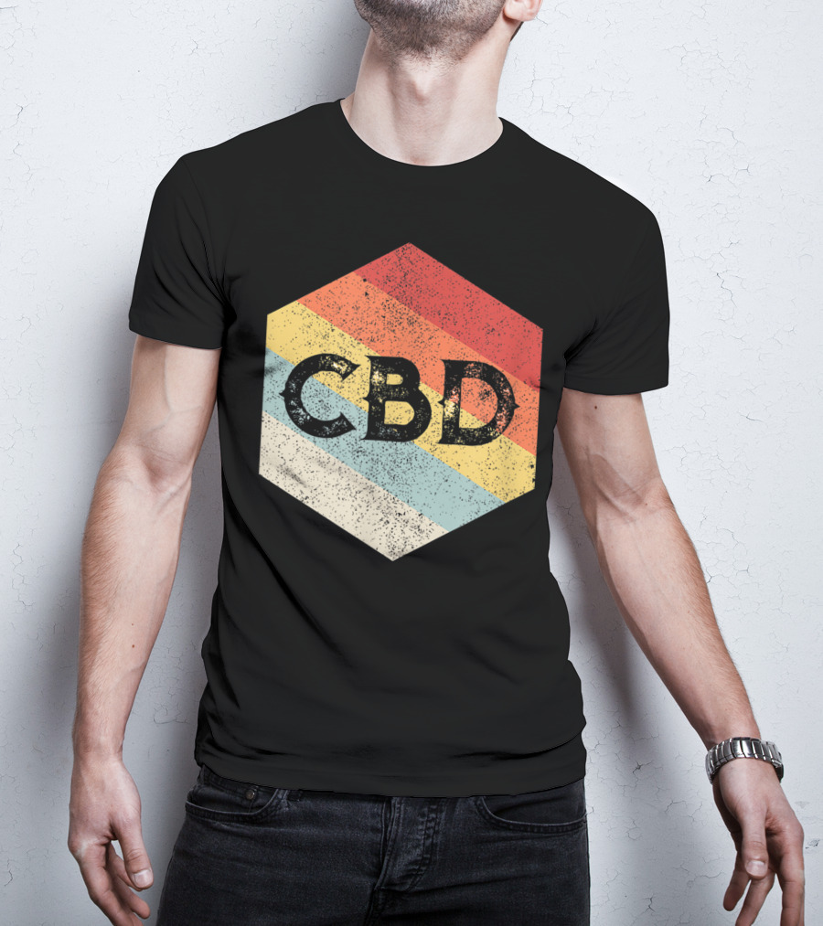 Vintage CBD Retro Hexagon Distressed Stripes T-Shirt