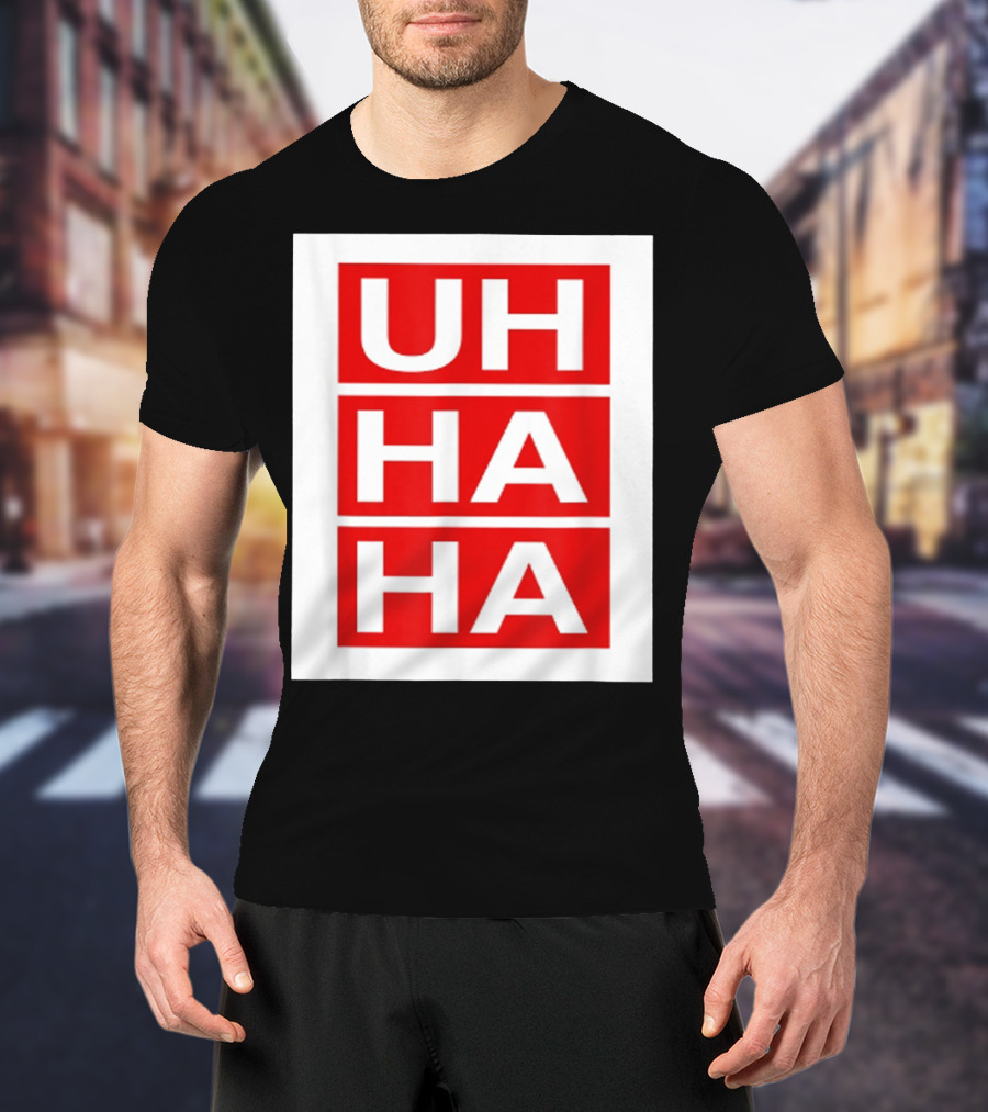 UH HA HA Graphic On Red Blocks T-Shirt