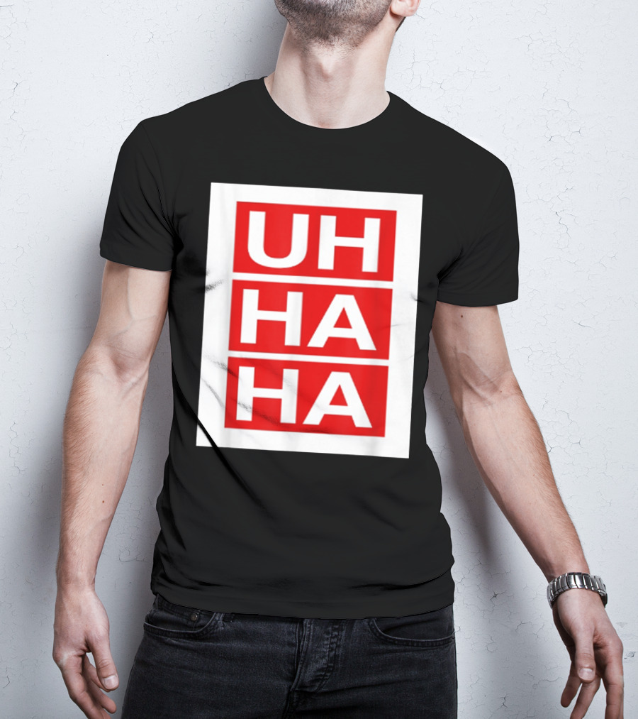 UH HA HA Graphic On Red Blocks T-Shirt