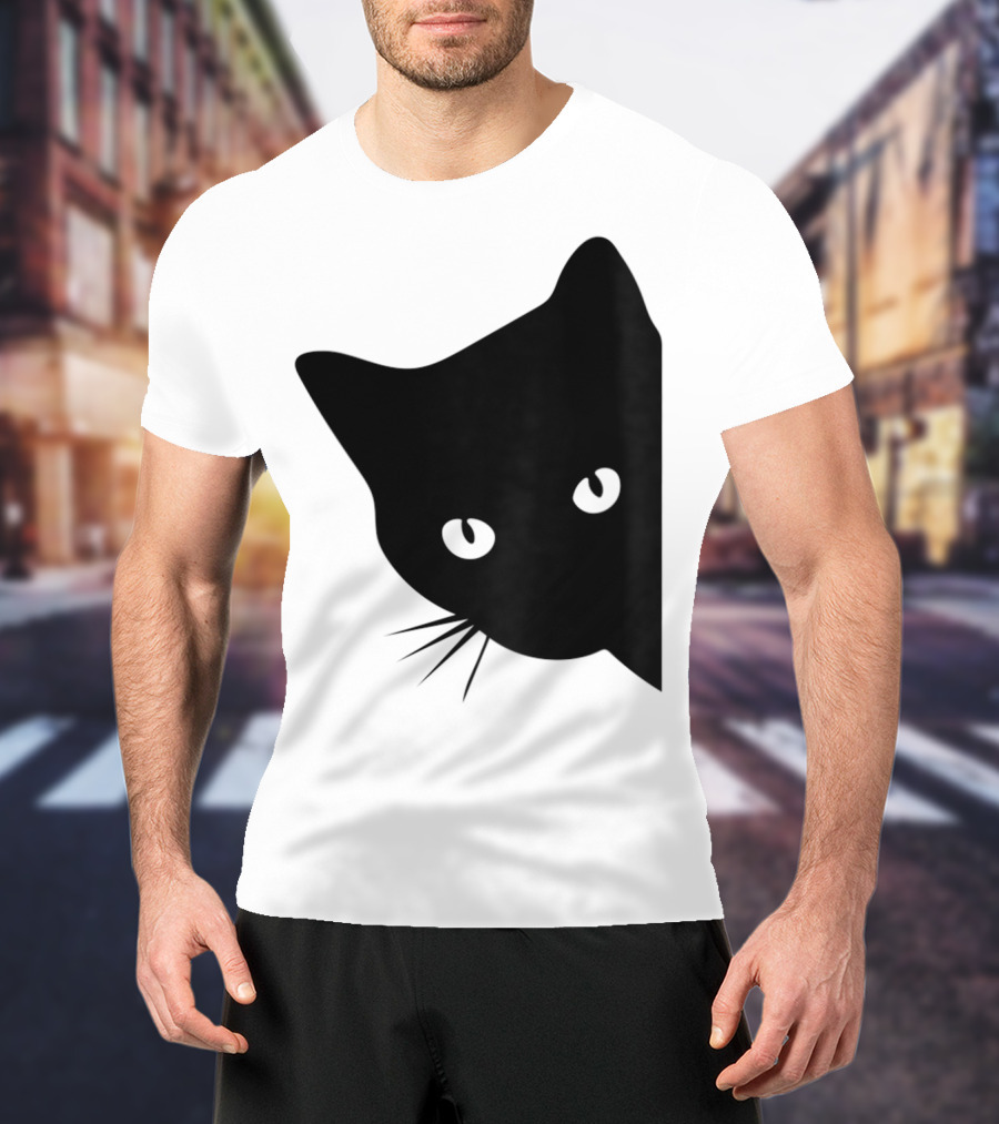 Cat Lover Ladies Spy Cat Hidden Peeking Cat T-Shirt