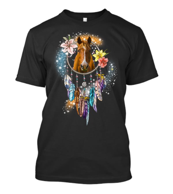 Horse Dreamcatcher Floral Feathers Sparkle T-Shirt