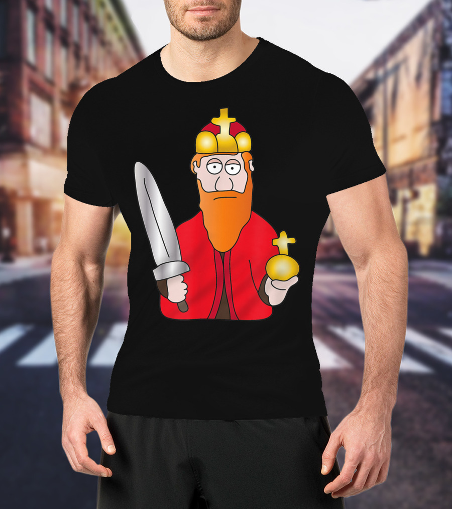 Funny King Barbarossa Cartoon Holding Sword And Orb Knights T-Shirt
