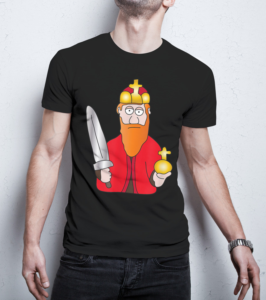 Funny King Barbarossa Cartoon Holding Sword And Orb Knights T-Shirt