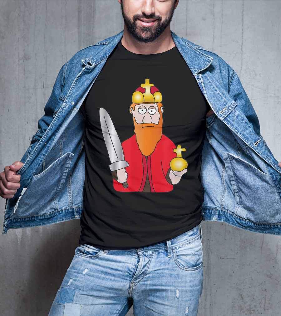 Funny King Barbarossa Cartoon Holding Sword And Orb Knights T-Shirt