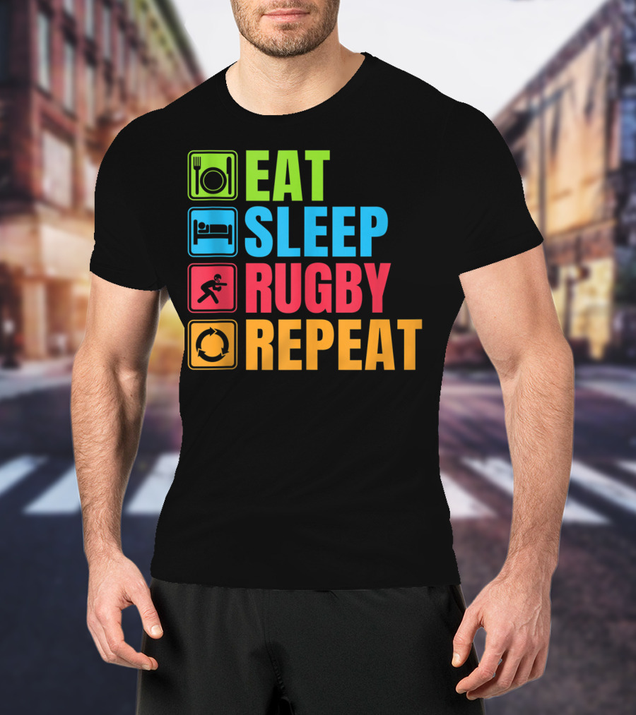 Eat Sleep Rugby Repeat Funny Rugby T-Shirt