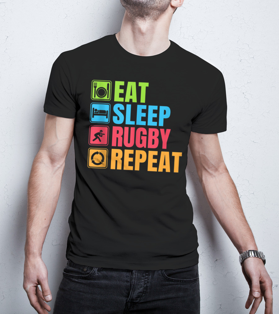 Eat Sleep Rugby Repeat Funny Rugby T-Shirt